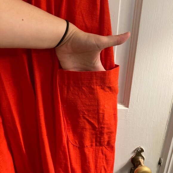 Free People Red Pinafore Jumper Linen Cottagecore Dress - Picture 4 of 8